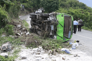 This image shows the aftermath of a Princess Cruise Lines shore excursion bus crash that killed a young man traveling with his family. 